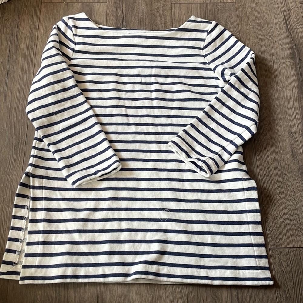 CLUB MONACO BOATNECK TOP 3/4 Sleeve WHITE/BLACK STRIPED COTTON JERSEY SIZE SMALL
